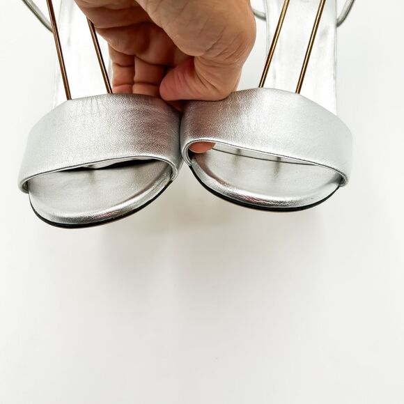 Gucci GG Crystal Metallic Silver Leather Sandals Heels EU 37 US 7 - Picture 8 of 14